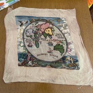 Vintage Embroidery Map Africa Asia Australia Hand Made Cross Stitch
